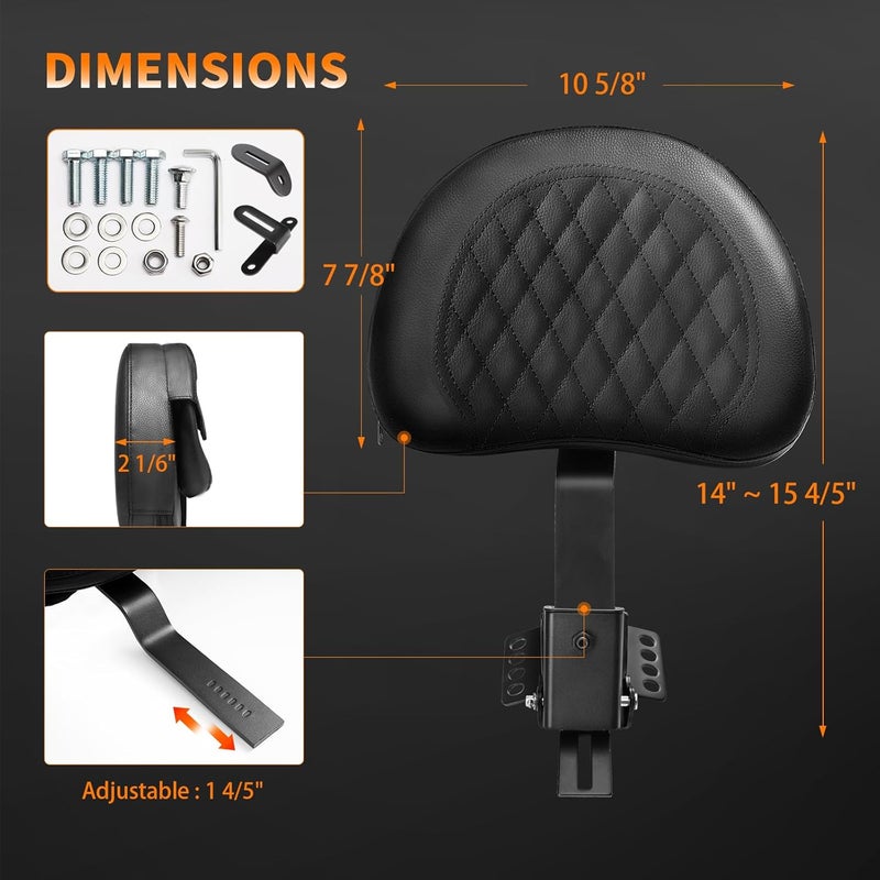 Eumti Adjustable Plug-in Driver Rider Backrest Pad Motorcycle Front Custom Mounting Kit Compatible with Harley Touring Models Road King Street Glide Electra Glide Road Glide 1997-2025 - Image 3